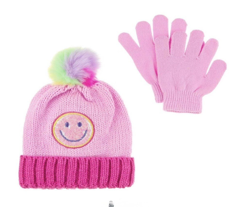 Girl's Smiley Face Hat with Gloves