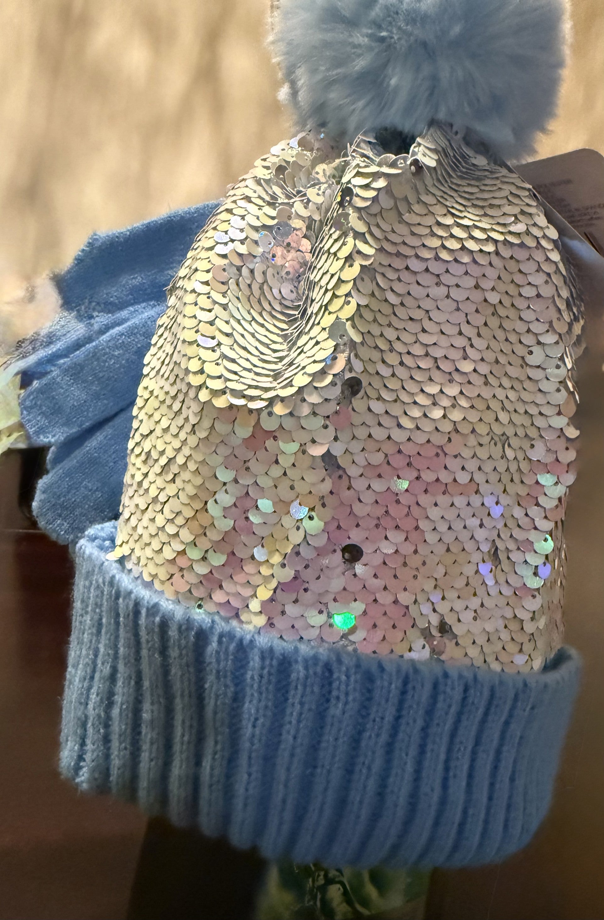 Kids Blue Beanie with Matching Gloves