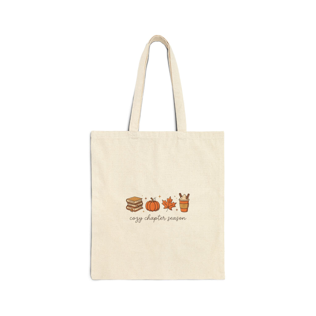 Cozy Chapter Season Tote | autumn pumpkin leaves coffee canvas tote