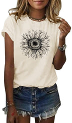 Cicy Bell Women's T Shirts Short Sleeve Tees Sunflower Graphic Loose Summer Tops