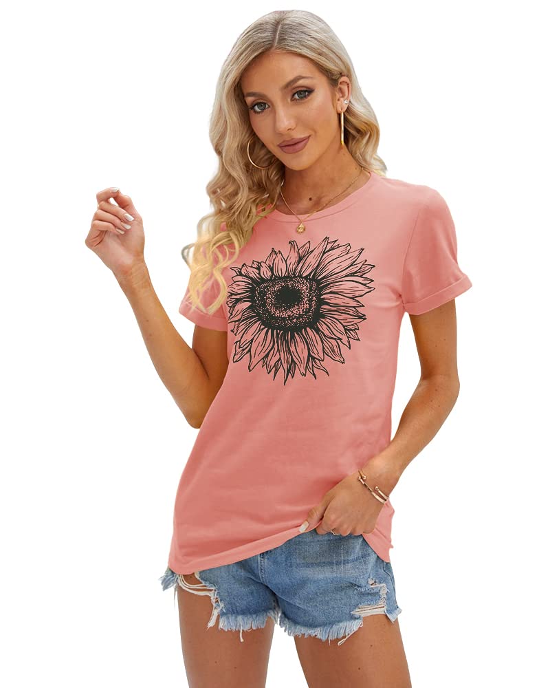 Cicy Bell Women's T Shirts Short Sleeve Tees Sunflower Graphic Loose Summer Tops