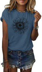 Cicy Bell Women's T Shirts Short Sleeve Tees Sunflower Graphic Loose Summer Tops