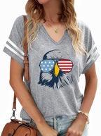 American Flag Shirts Women 4th of July V-Neck Short Sleeve Patriotic T-Shirt Memorial Day Graphic Tee Independence Day Tops