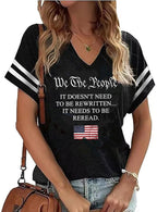 American Flag Shirts Women 4th of July V-Neck Short Sleeve Patriotic T-Shirt Memorial Day Graphic Tee Independence Day Tops