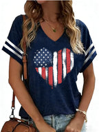 American Flag Shirts Women 4th of July V-Neck Short Sleeve Patriotic T-Shirt Memorial Day Graphic Tee Independence Day Tops