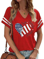 American Flag Shirts Women 4th of July V-Neck Short Sleeve Patriotic T-Shirt Memorial Day Graphic Tee Independence Day Tops