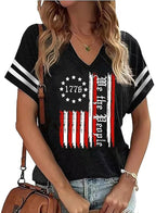American Flag Shirts Women 4th of July V-Neck Short Sleeve Patriotic T-Shirt Memorial Day Graphic Tee Independence Day Tops