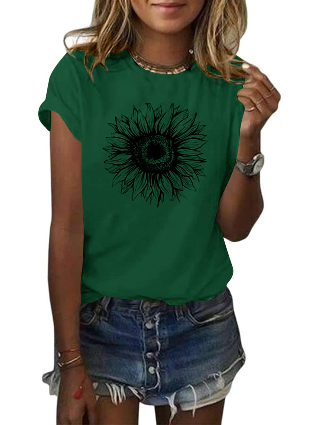 Cicy Bell Women's T Shirts Short Sleeve Tees Sunflower Graphic Loose Summer Tops