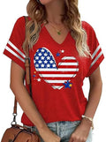 American Flag Shirts Women 4th of July V-Neck Short Sleeve Patriotic T-Shirt Memorial Day Graphic Tee Independence Day Tops