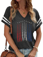 American Flag Shirts Women 4th of July V-Neck Short Sleeve Patriotic T-Shirt Memorial Day Graphic Tee Independence Day Tops