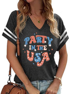 American Flag Shirts Women 4th of July V-Neck Short Sleeve Patriotic T-Shirt Memorial Day Graphic Tee Independence Day Tops