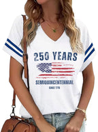 American Flag Shirts Women 4th of July V-Neck Short Sleeve Patriotic T-Shirt Memorial Day Graphic Tee Independence Day Tops