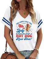 American Flag Shirts Women 4th of July V-Neck Short Sleeve Patriotic T-Shirt Memorial Day Graphic Tee Independence Day Tops