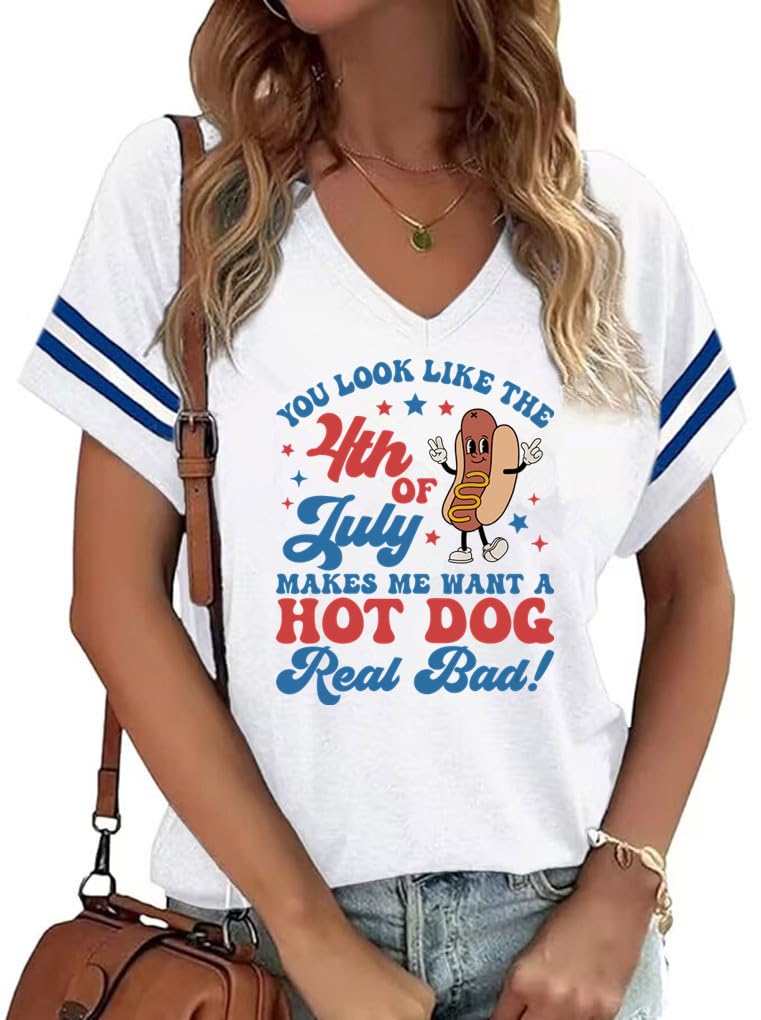 American Flag Shirts Women 4th of July V-Neck Short Sleeve Patriotic T-Shirt Memorial Day Graphic Tee Independence Day Tops