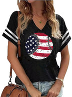 American Flag Shirts Women 4th of July V-Neck Short Sleeve Patriotic T-Shirt Memorial Day Graphic Tee Independence Day Tops