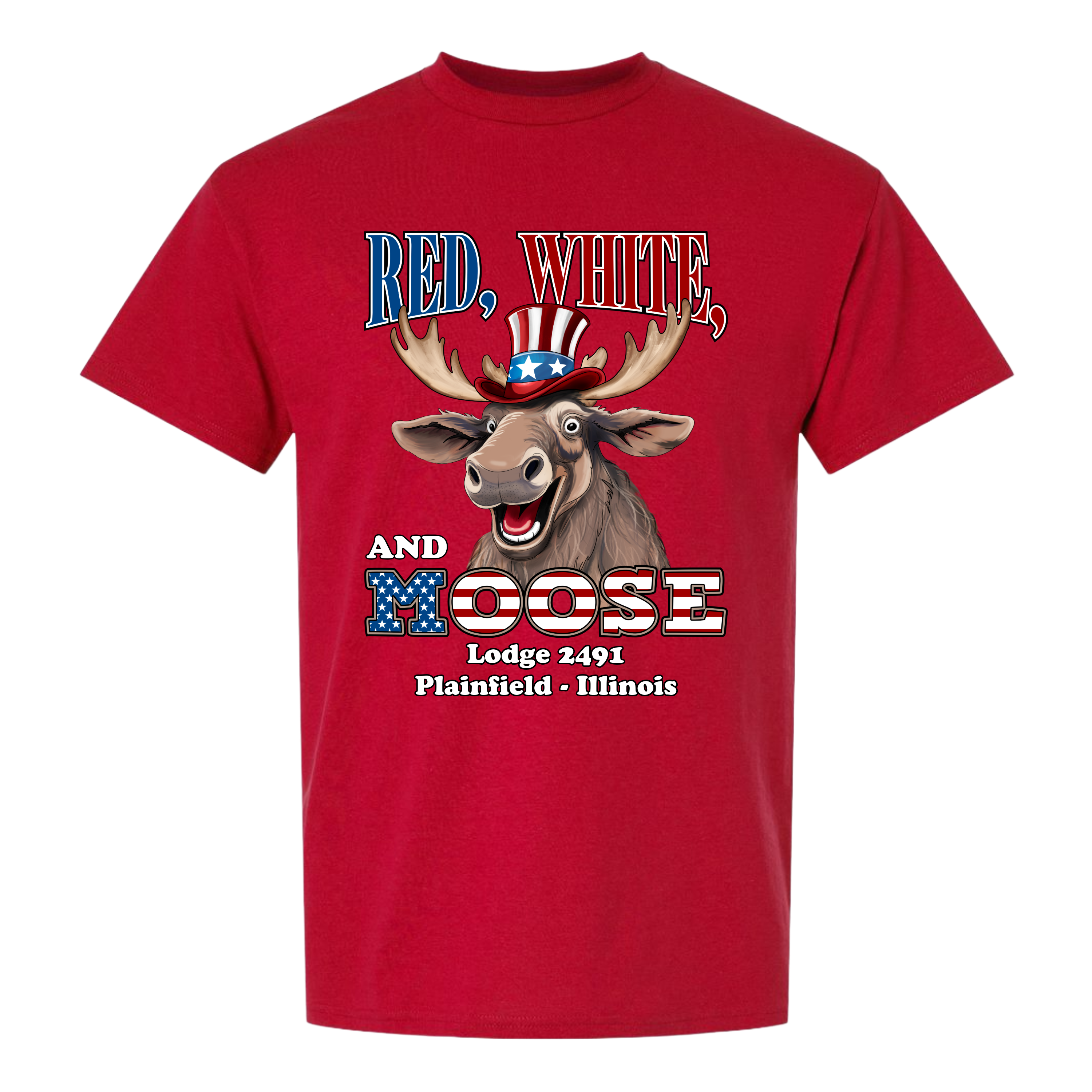Lodge 2491 - Red, White, and Moose T-Shirt